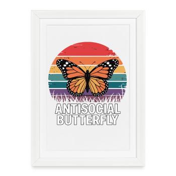 Papillon antisocial - Retro Schmetterling - Affiche encadrée (27 × 37 cm) - blanc - Devant