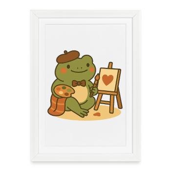 Grenouille peintre – Créative et sincère - Affiche encadrée (27 × 37 cm) - blanc - Devant