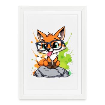 Spectacled fox on stone - Framed poster (27 × 37 cm) - white - Front