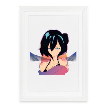 Triste Waifu Anime Fille Kawaii Otaku Anime Waifu - Affiche encadrée (27 × 37 cm) - blanc - Devant