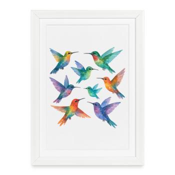 Colibris colorés à l’aquarelle – Légèreté et couleur - Affiche encadrée (27 × 37 cm) - blanc - Devant