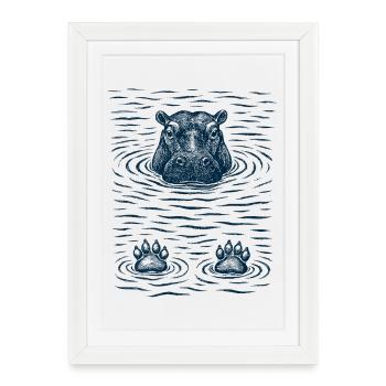 Chilled hippo in the water - Framed poster (27 × 37 cm) - white - Front