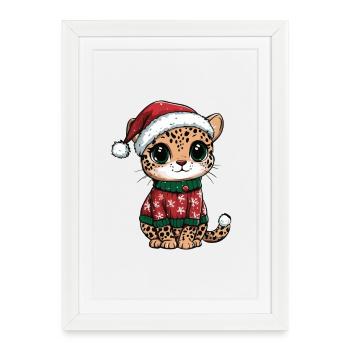 Leopard Christmas - Framed poster (27 × 37 cm) - white - Front