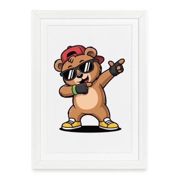 Ours dansant cool avec casquette et lunettes de soleil - Affiche encadrée (27 × 37 cm) - blanc - Devant