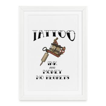 Machine à tatouer INK & MONEY - Affiche encadrée (27 × 37 cm) - blanc - Devant