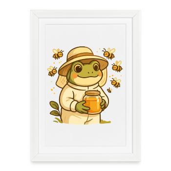 Grenouille apicultrice avec pot de miel – Bee Frog - Affiche encadrée (27 × 37 cm) - blanc - Devant