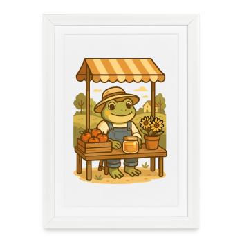 Grenouille au stand du marché – Cottagecore Frog - Affiche encadrée (27 × 37 cm) - blanc - Devant