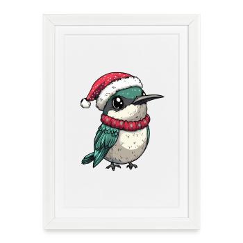 colibri oiseau Noël - Affiche encadrée (27 × 37 cm) - blanc - Devant