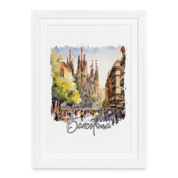 Barcelona Watercolor, Barcelona Spain - Framed poster (27 × 37 cm) - white - Front