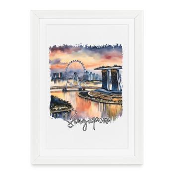 Aquarelle de Singapour, j’adore Singapour - Affiche encadrée (27 × 37 cm) - blanc - Devant