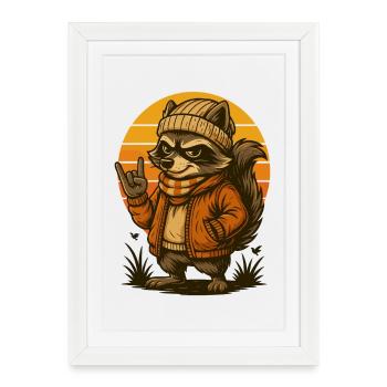 Cool raccoon retro style - Framed poster (27 × 37 cm) - white - Front