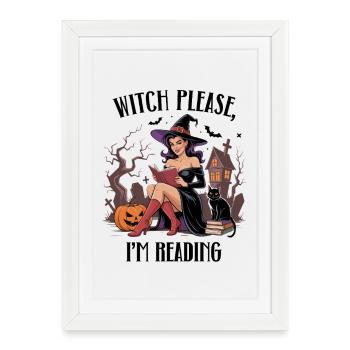 Lecture de sorcière le soir de l’Halloween - Affiche encadrée (27 × 37 cm) - blanc - Devant