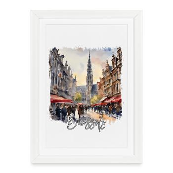 Aquarelle de Bruxelles, Bruxelles, Belgique - Affiche encadrée (27 × 37 cm) - blanc - Devant