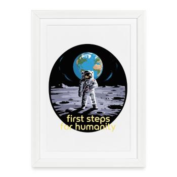 Premiers pas pour l’humanité Astronaute Lune - Affiche encadrée (27 × 37 cm) - blanc - Devant