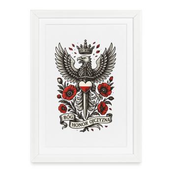 Aigle polonais Dieu Honneur Patrie Design - Affiche encadrée (27 × 37 cm) - blanc - Devant