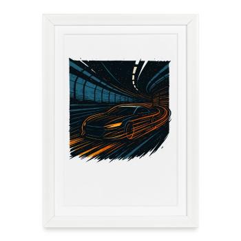 Voiture de sport de nuit dans le tunnel de vitesse - Affiche encadrée (27 × 37 cm) - blanc - Devant