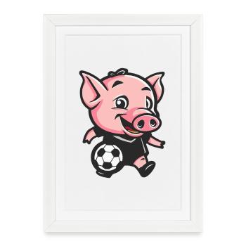 Dessin animé de cochon de football - Affiche encadrée (27 × 37 cm) - blanc - Devant