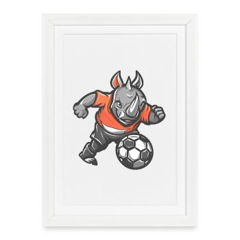 Rhino Football Hero in Orange Shirt - Framed poster (27 × 37 cm) - white - Front