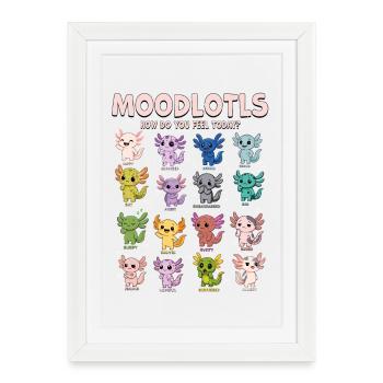 Moodlotls Axolotl Emotions Chart Cute Kawaii - Framed poster (27 × 37 cm) - white - Front