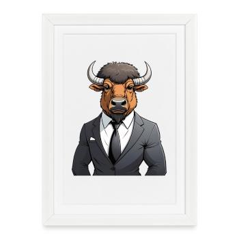 Costume taureau au look d’affaires - Affiche encadrée (27 × 37 cm) - blanc - Devant