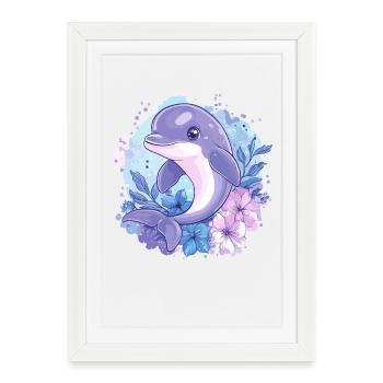 Dolphin in the flower circle - Framed poster (27 × 37 cm) - white - Front