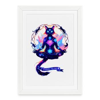 Chat de Chakra Cosmique - Affiche encadrée (27 × 37 cm) - blanc - Devant