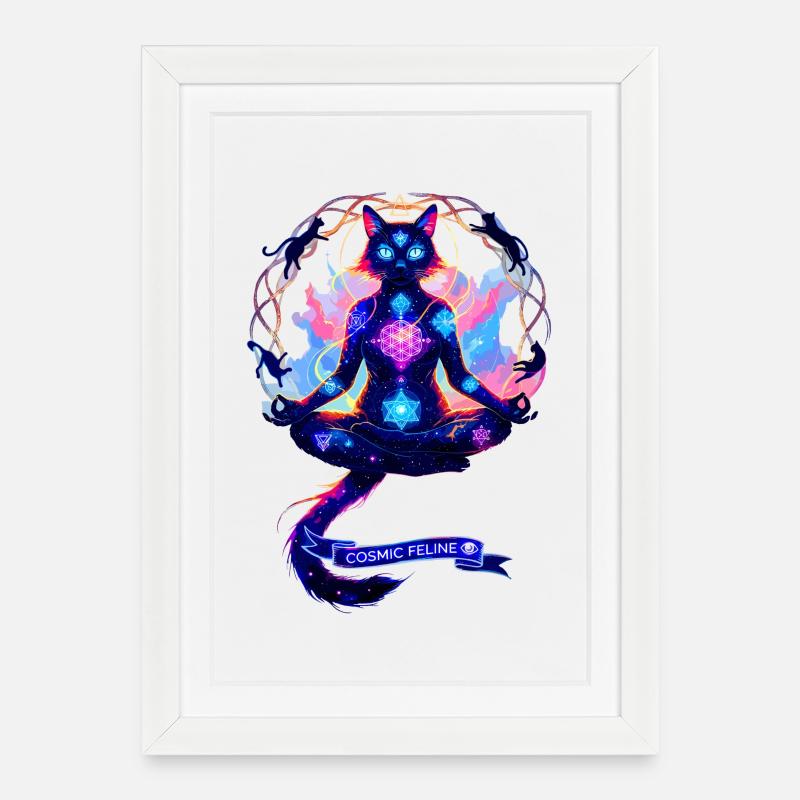 Cosmic Chakra Cat - Framed poster (27 × 37 cm) - white