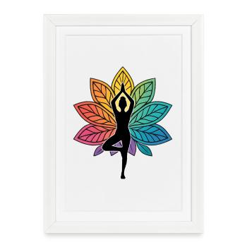 Yoga Tree Pose Silhouette with Lotus Chakra - Framed poster (27 × 37 cm) - white - Front