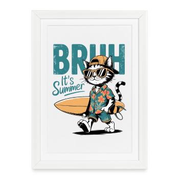 Surfer cat with surfboard - Framed poster (27 × 37 cm) - white - Front
