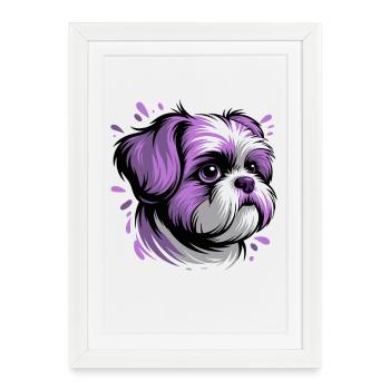 Portrait de tête de chien violet - Affiche encadrée (27 × 37 cm) - blanc - Devant