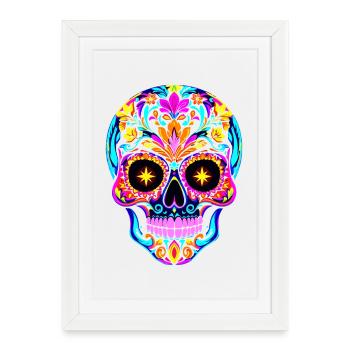 Colorful skull Dia de los Muertos - Framed poster (27 × 37 cm) - white - Front