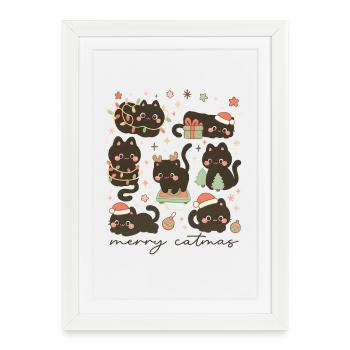 Fröhliche Katzen Kuschelige Katzen, Liebe Kätzchen - Gerahmtes Poster (27 × 37 cm) - Weiß - Vorne