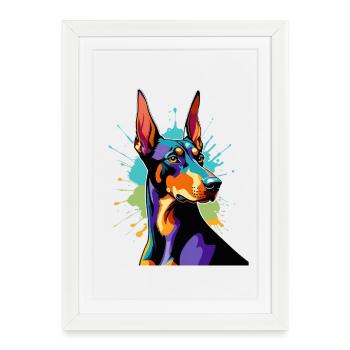 Explosion de couleurs Doberman - Affiche encadrée (27 × 37 cm) - blanc - Devant