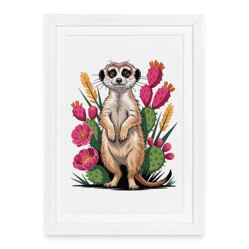 Cute meerkat between cacti - Framed poster (27 × 37 cm) - white - Front