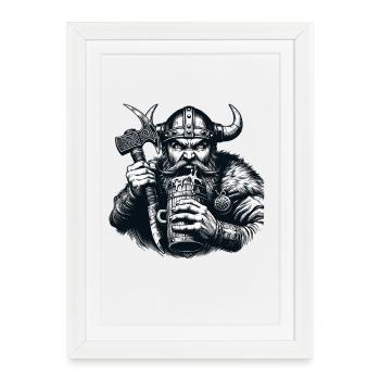 Chope de bière viking Warrior - Affiche encadrée (27 × 37 cm) - blanc - Devant