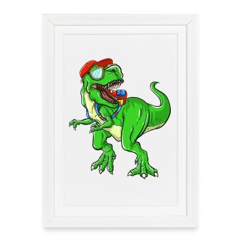 Dinosaure rugissant de la rentrée scolaire pour les enfants - Affiche encadrée (27 × 37 cm) - blanc - Devant
