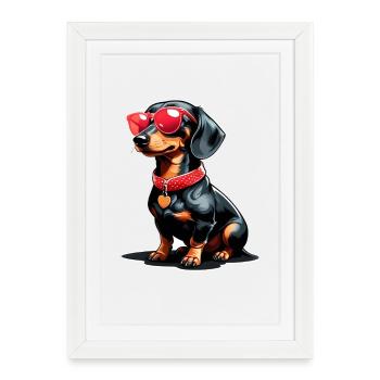 Cool dachshund with sunglasses - Framed poster (27 × 37 cm) - white - Front