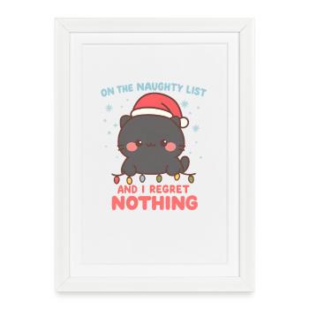 Chat vilain Noël Regret Rien - Affiche encadrée (27 × 37 cm) - blanc - Devant