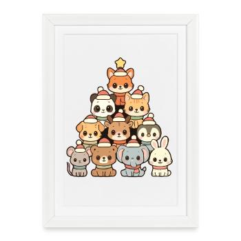 Pyramide d’animaux de Noël – Sweet Xmas Animal Friends - Affiche encadrée (27 × 37 cm) - blanc - Devant