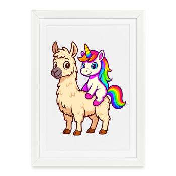 Chemise Licorne Lama Arc-en-ciel - Affiche encadrée (27 × 37 cm) - blanc - Devant