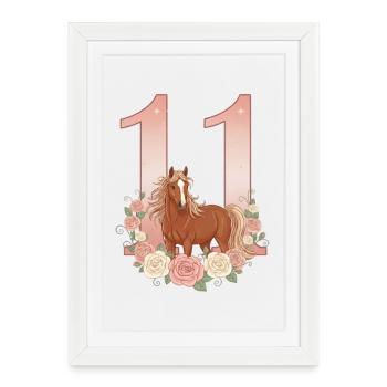 11ème Anniversaire Fille, Cheval, Poney, 11 ans - Affiche encadrée (27 × 37 cm) - blanc - Devant