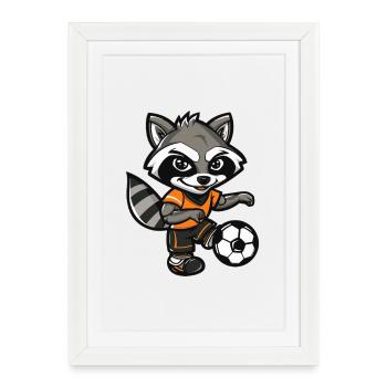 Mascotte de football de raton laveur - Affiche encadrée (27 × 37 cm) - blanc - Devant