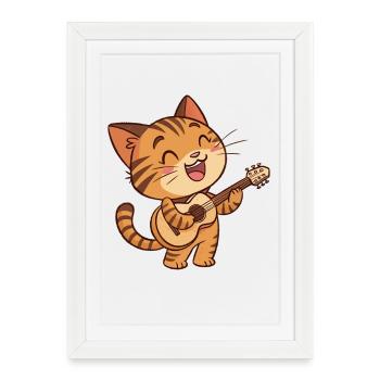 A Cat Guitarist Funny Cat Plays Guitar - Framed poster (27 × 37 cm) - white - Front