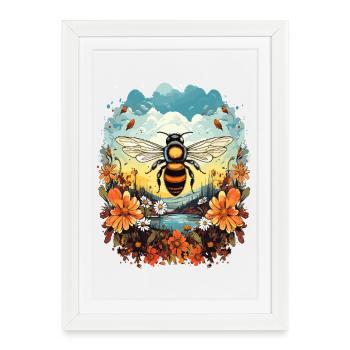 Lumière d’abeille sur prairie fleurie - Affiche encadrée (27 × 37 cm) - blanc - Devant