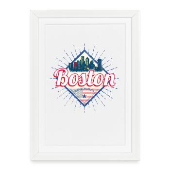 Boston dans le Massachusetts Vintage USA Souvenir - Affiche encadrée (27 × 37 cm) - blanc - Devant