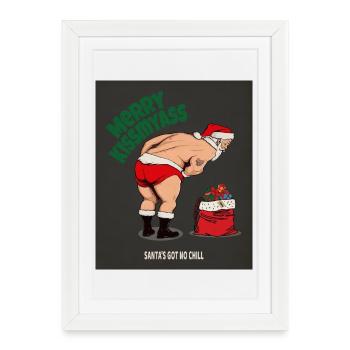Merry Kissmyass - Drôle de dicton du Père Noël - Affiche encadrée (27 × 37 cm) - blanc - Devant