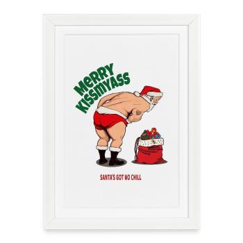Merry Kissmas – Design de Noël effronté - Affiche encadrée (27 × 37 cm) - blanc - Devant