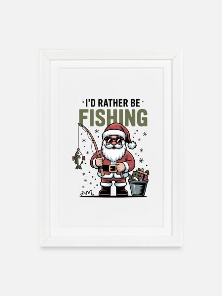 Weihnachtsmann Angeln Angler - Gerahmtes Poster (27 × 37 cm) - Weiß