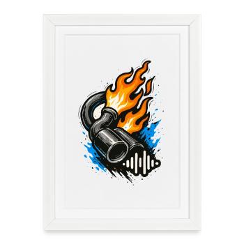 Flaming Exhaust Tuning Shirt Voiture Moto - Affiche encadrée (27 × 37 cm) - blanc - Devant