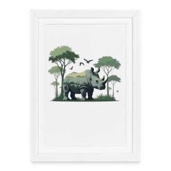 Gardien du rhinocéros de la savane Illustration - Affiche encadrée (27 × 37 cm) - blanc - Devant